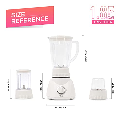 Nyra 3 in 1 Blender/Chopper/Grinder With 1.75 Litre Jug, Mixer & Food Processor, Spice Grinder, Smoothie Maker 400W Powerful Motor With Heat Protection (White)