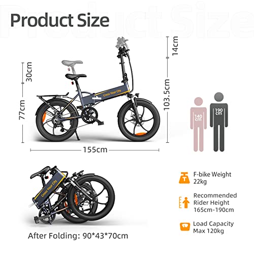 With mounted rear frame ADO A20 XE Electric bicycles 20 inch adult electric folding e bike, 250W motor/36V/10.4Ah battery/25 km/h, black