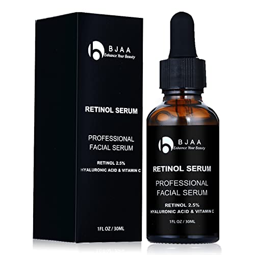 BJAA Retinol Serum - High Strength with 2.5% Retinol, Hyaluronic Acid, Vitamin C & E, and Organic Aloe. Anti-Wrinkle Anti-Ageing Facial Serum for Dark Spot, Fine Lines, Scar and Skin Repair 30ml