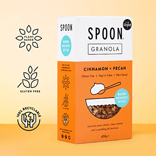 Spoon Cereal Healthy Cinnamon and Pecan Granola - All Natural, No Refined Sugar, High Fibre, Gluten Free, Plant Based Breakfast Cereal, 5 x 400 g