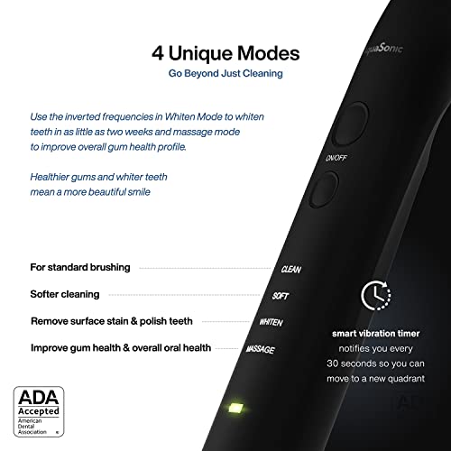 Aquasonic Black Series Ultra Whitening Toothbrush ADA Accepted Electric Toothbrush - 8 Brush Heads & Travel Case - Wireless Charging - 4 Modes w Smart Timer - Sonic Electric