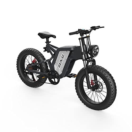 GUNAI Off-Road Electric Bike for Adults, 20 Inch Snow Bike 7 Speed with Brushless Motor and Detachable 48V 25AH Lithium Ion Battery with Dual Shock Absorbers