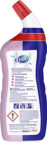 Bloo Power Active Gel, Toilet Cleaner, Pink Gel, Fresh Flowers with Anti-Limescale, Cleaning Foam and Extra Freshness, 700 ml x 10, Multipack