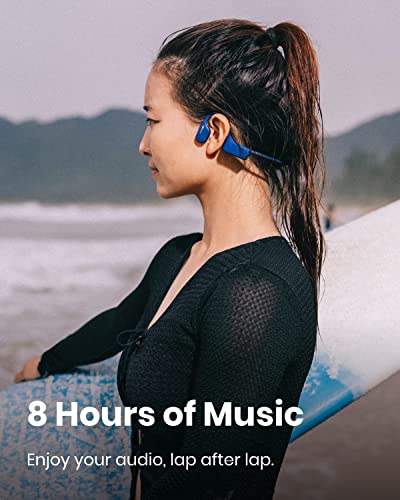 SHOKZ OpenSwim(formerly Xtrainerz) Swimming MP3 Headphones, Open-Ear Bone Conduction Headset, IP68 Waterproof, 4 GB Memory, MP3 Player For Swimming, Surfing, Running【No Bluetooth】（Sapphire Blue）