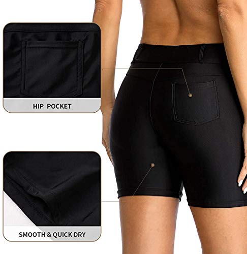 Charmo Women's Long Swimming Shorts Sport Swim Jammer Boyleg Surfing Swim Bottoms Black M