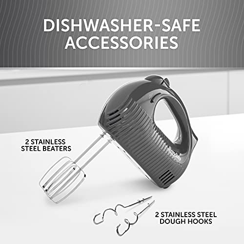 Breville Flow Electric Hand Mixer | 5 Speeds Plus Boost | with Beaters & Dough Hooks | 240W | Grey [VFM034]