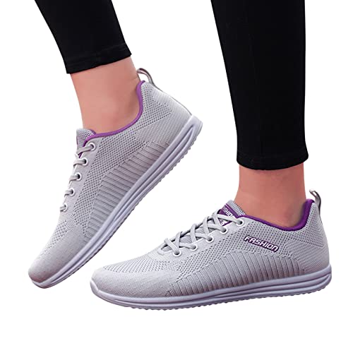 TEELONG Women Slip On Loafers Sports Runing Shoes Breathable Mesh Fashion Outdoor Sneakers Women Shoes Lace-Up Women's Sneakers Grey