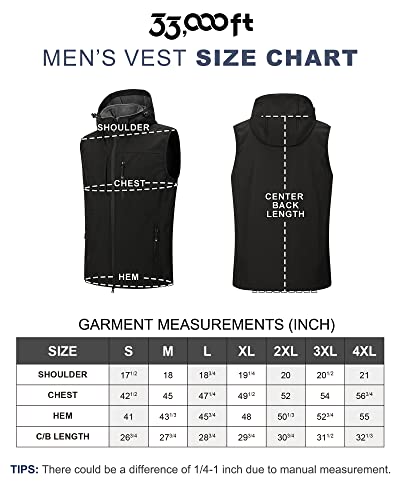 33,000ft Mens Softshell Gilet Activewear Vests Windproof Fleece Lined Outerwear Zipped Pockets Sleeveless Softshell Jacket for Leisure, Golf, Travelling Black (Hood) XL