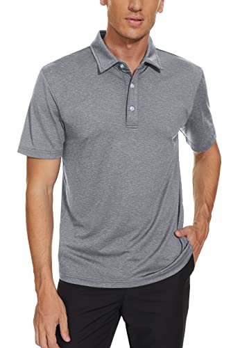 EKLENTSON Polo Shirts for Men Activewear Short Sleeve Golf Shirts Regular Fit Quick Dry Work Shirts Dark Grey,L