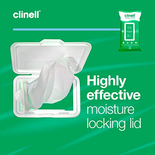 Clinell Universal Cleaning and Disinfecting Wipes for Home (CW70R4) - 4 Packs of 70 Antimicrobial Wipes with Moisture Lock Lid - Kills 99.99% of Germs, Effective from 10 Seconds