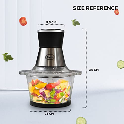 NYRA Mini 2 Speed Multi Chopper 350W Electric Food Chopper with 2L Glass Bowl Stainless Steel 4 Cut Blades ideal for Meat Mincer, Vegetable, fruits Masher Grinder