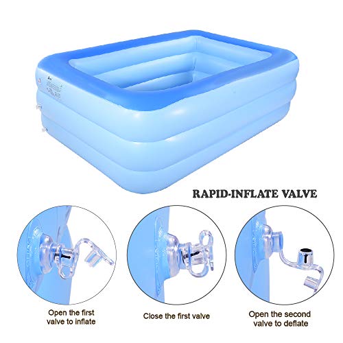 Inflatable Paddling pool, 208cm Giant Inflatable Deep Pool, Family Rectangle Swimming Pool with Inflatable Soft Floor for Backyard, Garden, Indoor (Blue)