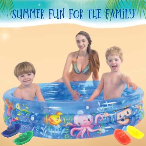 Paddling Pool for Kids - Inflatable Pool for Kids with Bath Toys - Small Paddling Pool for Toddlers, 3 Ring Baby Pool for Garden, Kids Swimming Pool, Outdoor Mini Paddling Pool, Inflatable Ball Pit