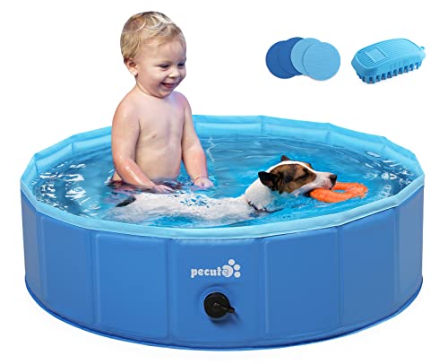 Pecute Paddling Pool for Pets & Kids,Sturdy Foldable Dog Swimming Pool Bathtub Non-Slip Children Ball Pits Kids Paddling Bathing Pool For Garden Patio Bathroom (Medium 80x20cm)