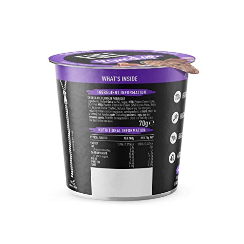 FUEL10K Porridge Pots, Chocolate - 8x70g - High Protein On The Go Breakfast