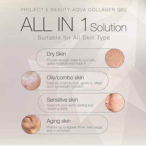 Project E Beauty Aqua Collagen Gel | Natural Organic Skin Care Vitamin C Facial Eye Anti Aging Fine Lines Wrinkles Lifting Tightening Plumping Firming Serum Lotion Ion Gel Treatment 50ml 1.7oz