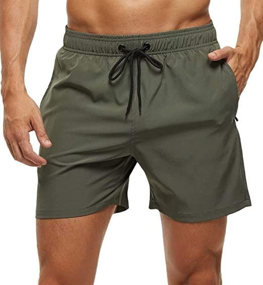 Huayuzh Mens Swimming Shorts Trunks Men Quick Dry Breathable Beach Surfing Swim Shorts with Zipper Pockets Mesh Lining ArmyGreen 32