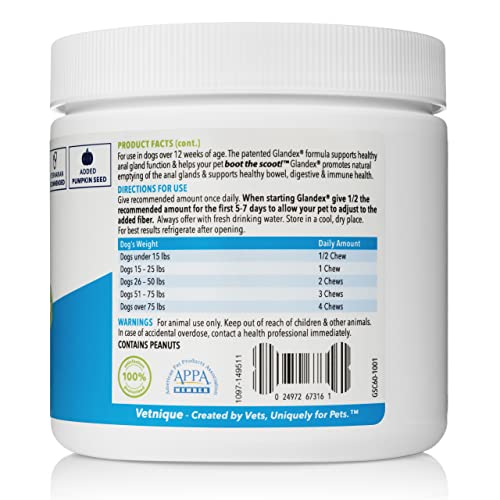 Vetnique Labs Glandex Anal Gland Soft Chew Treats with Pumpkin for Dogs Digestive Enzymes, Probiotics Fiber Supplement for Dogs Boot the Scoot (Peanut Butter, 60ct)