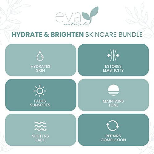 Eva Naturals Hydrate and Brighten Skincare Bundle - Includes Hyaluronic Acid Serum and 20% Vitamin C Serum - Restores Lost Moisture, Plumps Skin while Toning and Brightens and Smooths the Complexion