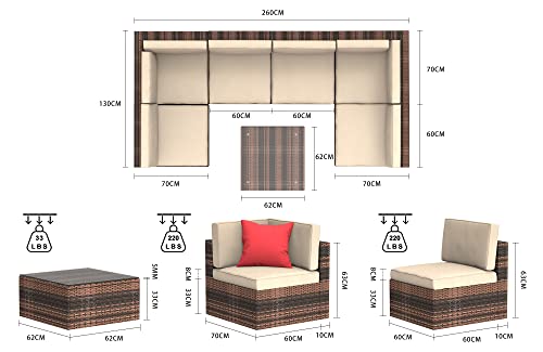 rattantree Garden Furniture Set with Cover, 6 Seats Patio Sofa Set with Coffee Table, All Weather Rattan Outdoor Sectional Corner Sofa for Porch, Backyard, Garden, Poolside, Balcony(Brown)