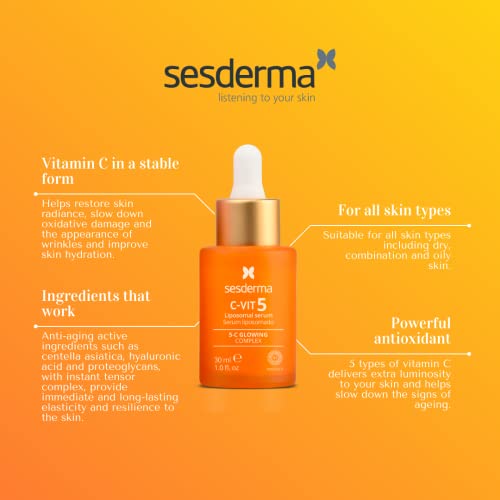 Sesderma | C-Vit Liposomal Serum 5 Vitamins | Hydrated and Radiant Skin | Antioxidant Serum | First Signs of Ageing | Pigmentation | 5-Vitamin C Serum for Face | Professional Skincare | 30 ml