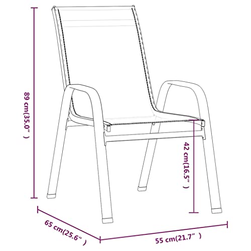 vidaXL 2x Stackable Garden Chairs Outdoor Furniture Armchair Dining Seating Patio Balcony Terrace Stacking Chair Black Textilene Fabric