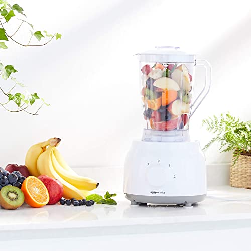 Amazon Basics Multi-Function Food Processor & Juice / Smoothie Blender, 600W with 2.4L Mixing Bowl & 1.25L Blender Jug, White