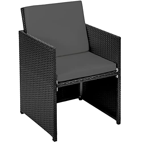 TecTake 800857 Rattan Aluminium Garden Dining Cube Set 4+4 Seats + 1 Table incl. Protection Slipcover + 2 Sets for Exchanging Upholstery, Stainless Steel Screws (Black)