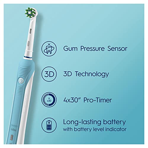 Oral-B Pro 1 Electric Toothbrush with Pressure Sensor, 1 Handle, 1 Toothbrush Head, 1 Mode with 3D Cleaning, 2 Pin UK Plug, 670, Blue