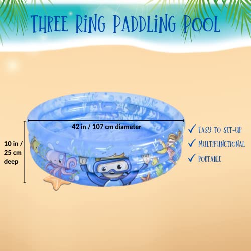 Paddling Pool for Kids - 3 Ring Inflatable Swimming Pool for Kids with 5x Bath Toys and Pump - Small Paddling Pool for Toddlers, Baby Paddling Pool for Garden and Outdoor, Inflatable Ball Pit