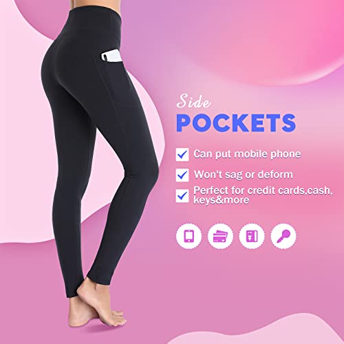 GIMDUMASA Yoga Pants with Pockets, Tummy Control, Workout Running Leggings with Pockets for Women GI188 Black