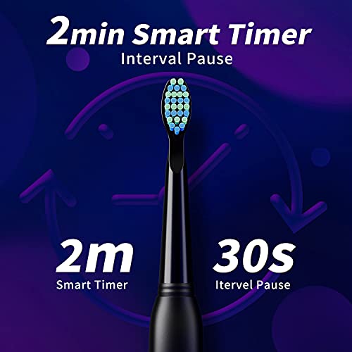 Sonic Electric Toothbrush, Rechargeable Power Toothbrush with 8 Duponts Brush Heads, Sonic Toothbrushes 40000Vpm with 2 Minute Smart Timer, 5 Modes with Teeth Whitening, Gift for Family, Black