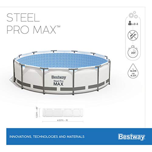 Bestway Steel Pro MAX Frame Pool Complete Set with Filter Pump Diameter 457 x 122 cm, Light Grey, Round