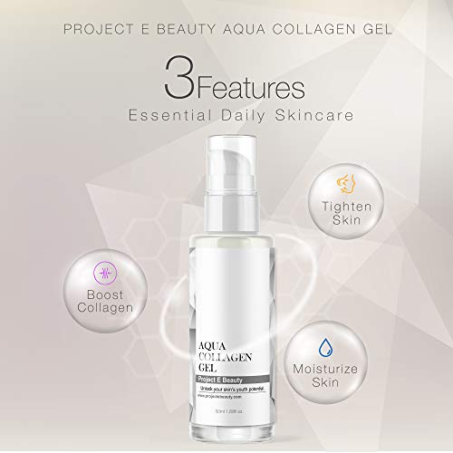 Project E Beauty Aqua Collagen Gel | Natural Organic Skin Care Vitamin C Facial Eye Anti Aging Fine Lines Wrinkles Lifting Tightening Plumping Firming Serum Lotion Ion Gel Treatment 50ml 1.7oz