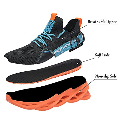 Men Women Walking Trainers Light Running Breathable Tennis Casual Gym Slip On Blade Shoes Fashion Sneakers Comfortable Athletic Fitness Sport Shoes for JoggingG133 Black Orange 39