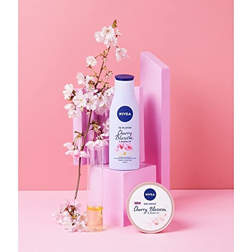 NIVEA Body Cream Souffle Cherry Blossom & Jojoba Oil Moisturiser (200ml), Moisturing Body Cream for Very Dry Skin, Leaves Skin Feeling Velvety Smooth