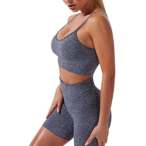 Veriliss Gym Set Women Workout Outfits 2 Pieces Sports Sets Bra Seamless Leggings Yoga Running Activewear (Grey 2, M)