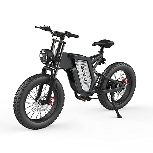 GUNAI Off-Road Electric Bike for Adults, 20 Inch Snow Bike 7 Speed with Brushless Motor and Detachable 48V 25AH Lithium Ion Battery with Dual Shock Absorbers