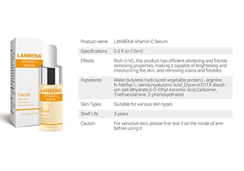 Vitamin C Serum with Hyaluronic Acid Anti-aging Moisturizing Facial Serum Remove the Dark Stain with Freckles for the Face, Neck and Décolleté, 15ml