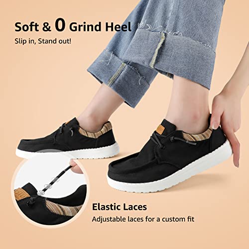 STQ Womens Fashion Loafer Ladies Slip on Flat Shoes Low-top Comfortable Trainers Outdoor Walking Shoes Arch Support Work Shoes Black 3.5 UK