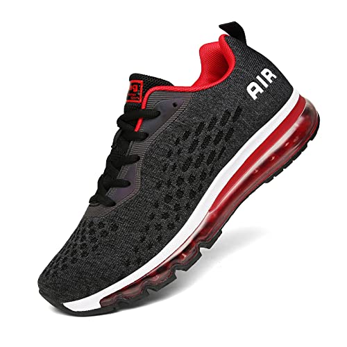 Women Men Running Shoes Sports Trainers Air Cushion Shock Absorbing Casual Walking Gym Jogging Fitness Athletic Sneakers, 6.5 UK 40 EU, Fa2 BlackRed