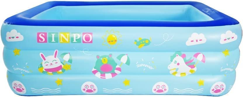 Inflatable Pool, 150 x 110 x 50 cm Rectangular Pool for Toddlers, Kids, Adults and Families, Above-Ground, Garden, Outdoor