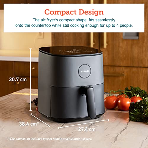 COSORI Air Fryer 4.7L, 9-in-1 Compact Air Fryers Oven, Max 230℃ Setting, 30 Recipes Cookbook, Digital Temperd Glass Display, Quiet, 4 Portions, 1500W