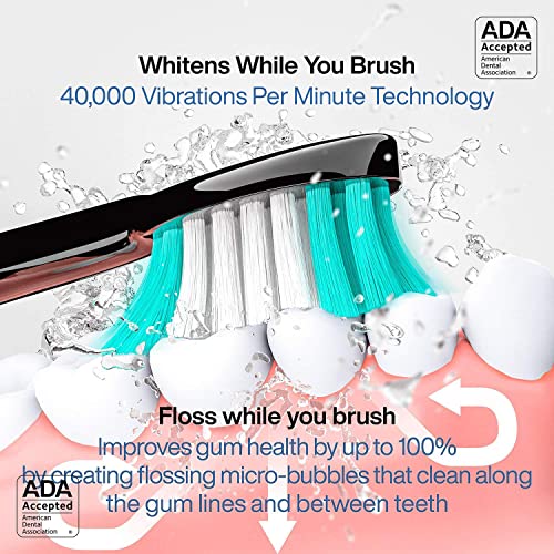 Aquasonic Black Series Ultra Whitening Toothbrush ADA Accepted Electric Toothbrush - 8 Brush Heads & Travel Case - Wireless Charging - 4 Modes w Smart Timer - Sonic Electric