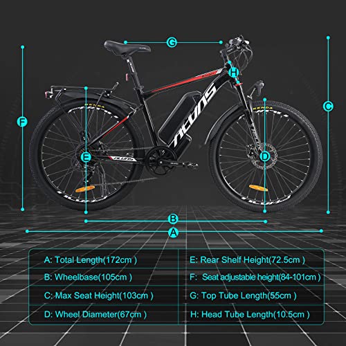 Hyuhome Electric Bicycles for Adults, Aluminum Alloy Ebike Bicycle Removable 36V/12.5Ah Lithium-Ion Battery Mountain Bike/Commute Ebike