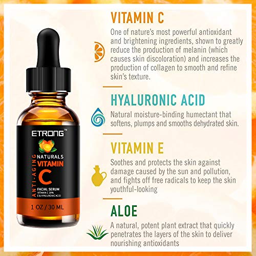 Vitamin C Serum Face with Hyaluronic Acid,Vitamin E,20% Vitamin C for Anti-wrinkle,Dark Circle,Fine Lines and Sun damage – Restore&Boost Collagen (30 ml)