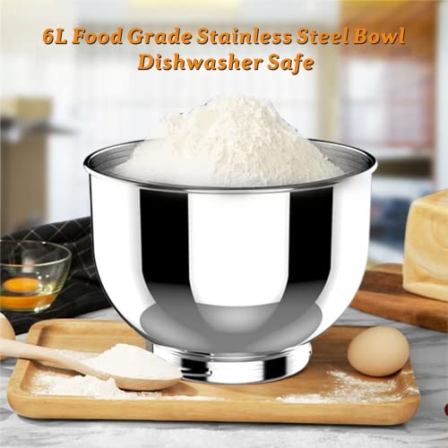 ELESTYLE Stand Mixer, 6L Food Mixer, 1500W, 6 Speeds with Pulse Kitchen Electric Mixer, Tilt-Head Cake Mixer with Stainless Steel Bowl, Dough Hook, Whisk, Beater, Low Noise (White)