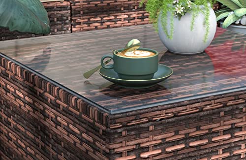 rattantree Garden Furniture Set with Cover, 6 Seats Patio Sofa Set with Coffee Table, All Weather Rattan Outdoor Sectional Corner Sofa for Porch, Backyard, Garden, Poolside, Balcony(Brown)