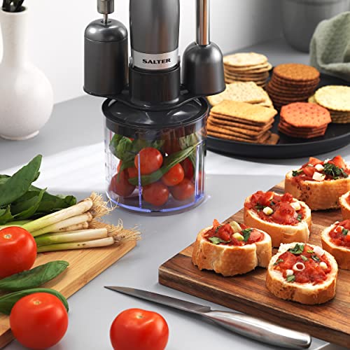 Salter EK2827GUNMETAL Cosmos 3 in 1 Hand Blender & Mixer Set, Electric Whisk & Mini Chopper Attachments, 350 W, Stainless Steel Blades, 500 ml Chopping Bowl - Blend Smoothies, Baby Food, Soups