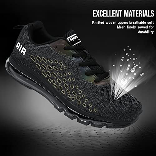 Women Men Running Shoes Sports Trainers Air Cushion Shock Absorbing Casual Walking Gym Jogging Fitness Athletic Sneakers, 9.5 UK 44 EU, Fa2 Black